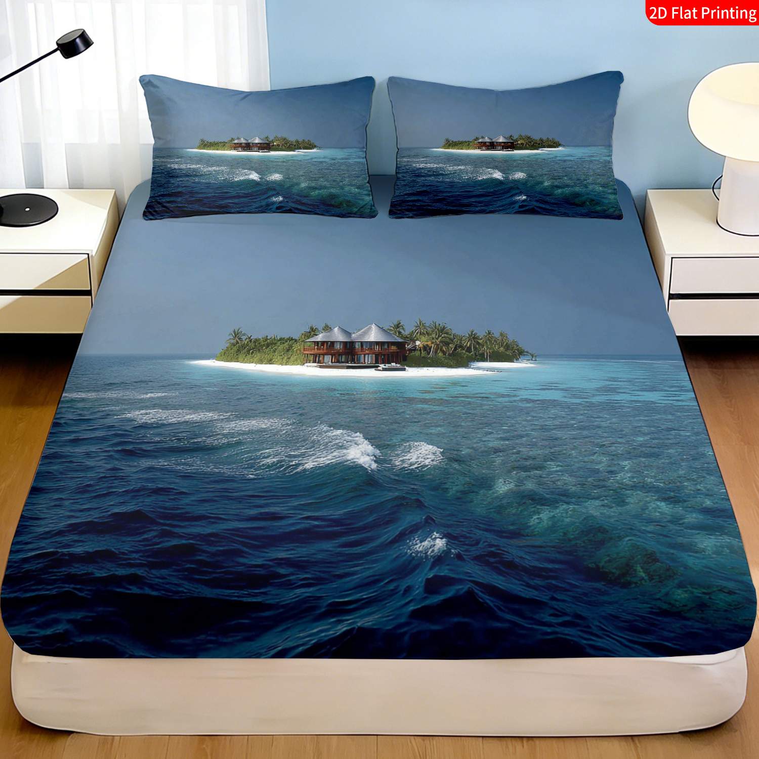 Fitted Bed Sheets Deep Pocket - Set Sprei Pulau Tropis Motif Pohon