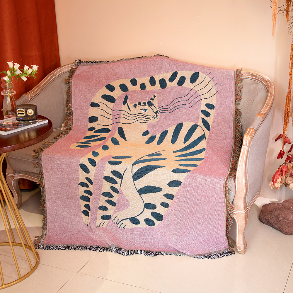 Boho Throw Blanket Fringe - Kota Tekstil Ins Pink Perempuan Pola