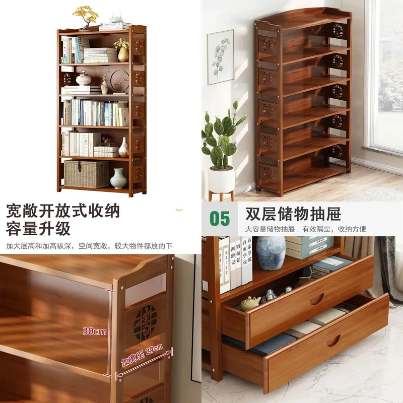 Storage & Organization - Rak Buku Kayu Solid Rak Penyimpanan