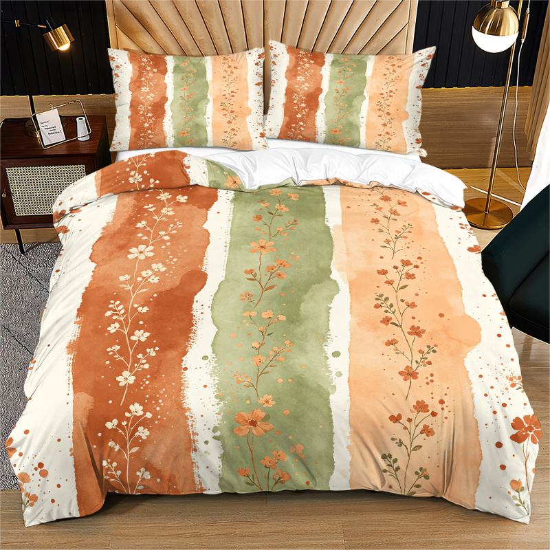 Aesthetic Floral Duvet Cover - Sarung Selimut Motif Bunga Bergaris Cat