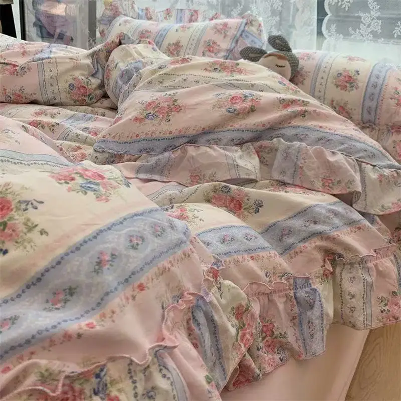 Aesthetic Floral Duvet Cover - Set Seprai Bunga Putri Gaya Korea