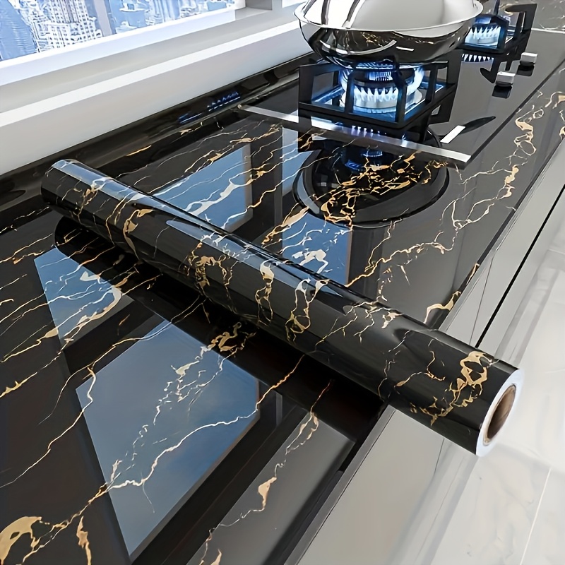 Kitchen - 1pc Wallpaper Marmer Hitam Mewah -