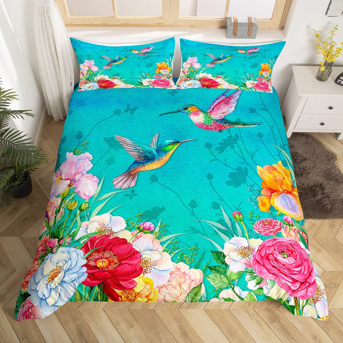 Set Sprei Burung Kolibri Mewah - Aesthetic Floral Duvet Cover ulasan dan harga