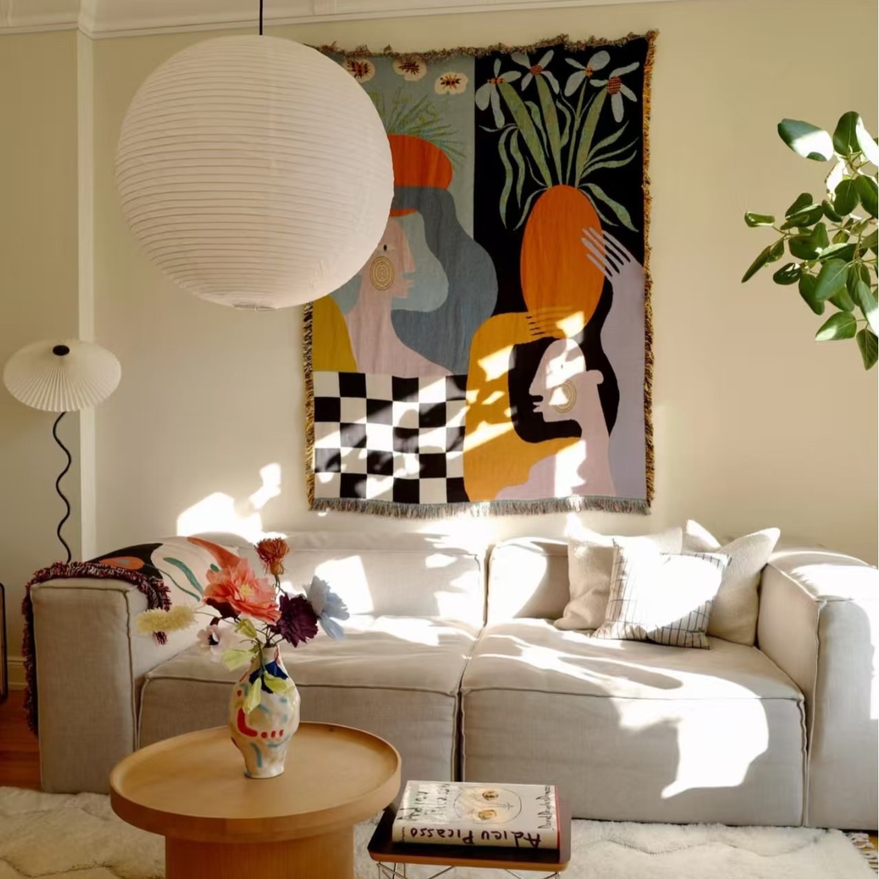 Tapestry Seni Abstrak Modern B - Boho Throw Blanket Fringe ulasan dan harga