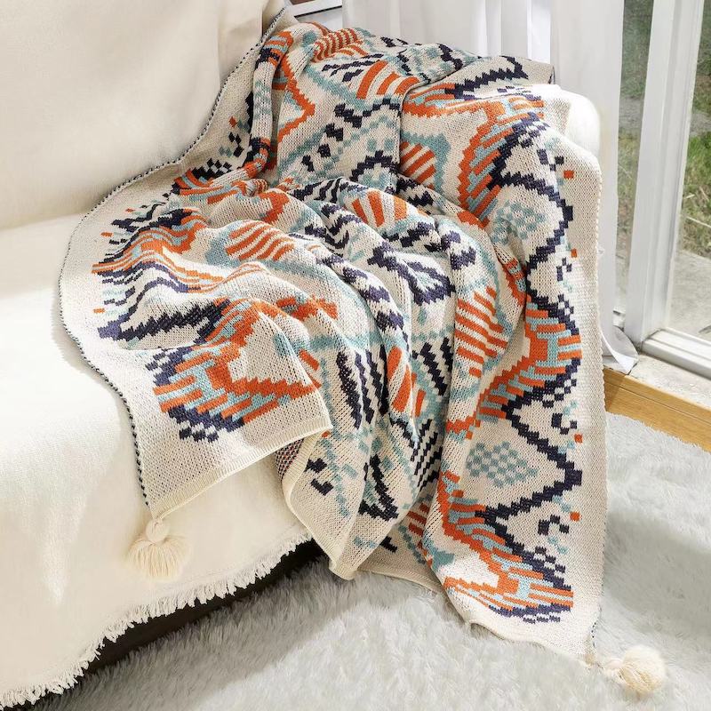 Selimut Rajut Boho Southwester - Boho Throw Blanket Fringe ulasan dan harga